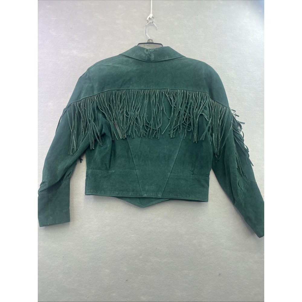 Frontier Collection Womens M Western Green Leather Suede Fringe Jacket USA Vtg - Picture 3 of 14